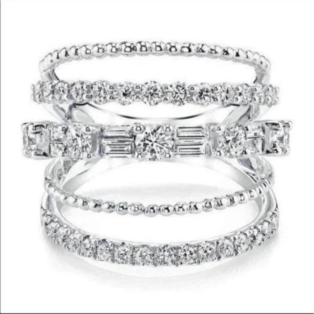 MULTI BAND 925 STERLING SILVER DIAMOND RING, CUTE RING, SHINY RING. - Picture 5 of 5